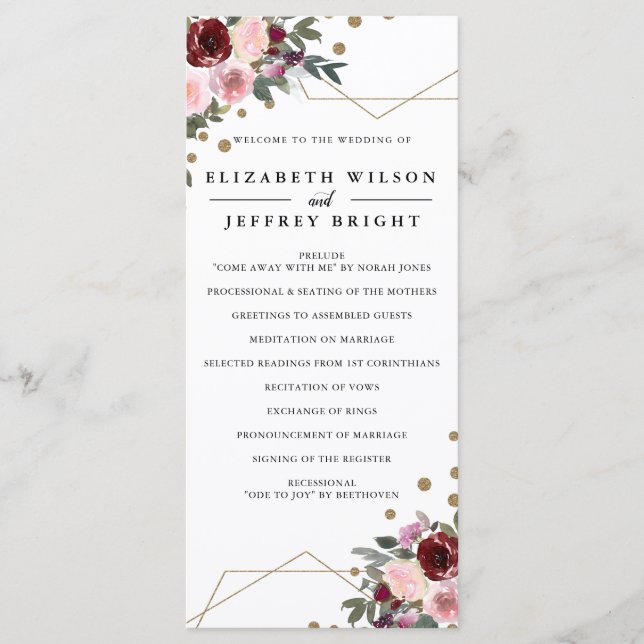 Programme Floral Bourgogne Parties scintillant or Mariage gé (Devant)
