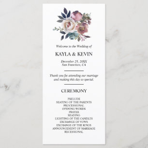 Programme Floral Dusty Rose Mauve Marine Blue Mariage cérémo