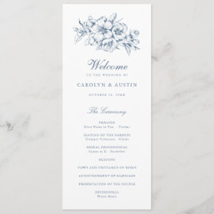 Programme Floral Elegant Vintage Botanique Bleu Mariage