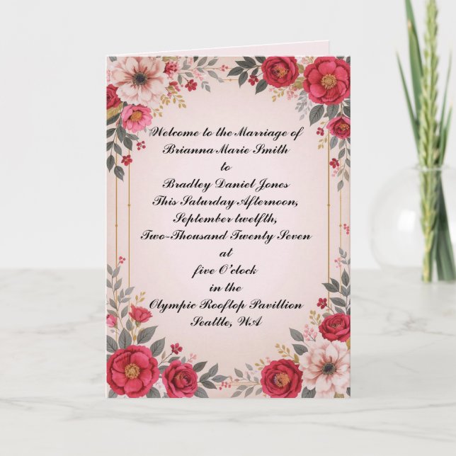 Programme Floral en Mariage rose (Devant)