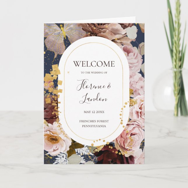 Programme Floral flush moderne | Mariage plié Marine (Devant)