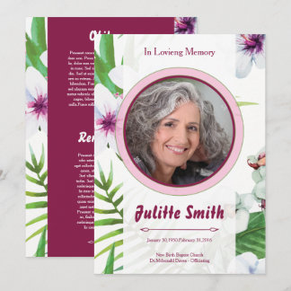 Programme Floral Funeral Program Card Template