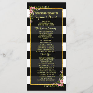 Programme Floral Gold Foil Stripe Mariage Cérémonie Programm