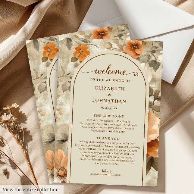 Programme Floral Moderne Bohème Neutre Rouille Bei (Modern Boho Neutral Beige Sage Floral Program)
