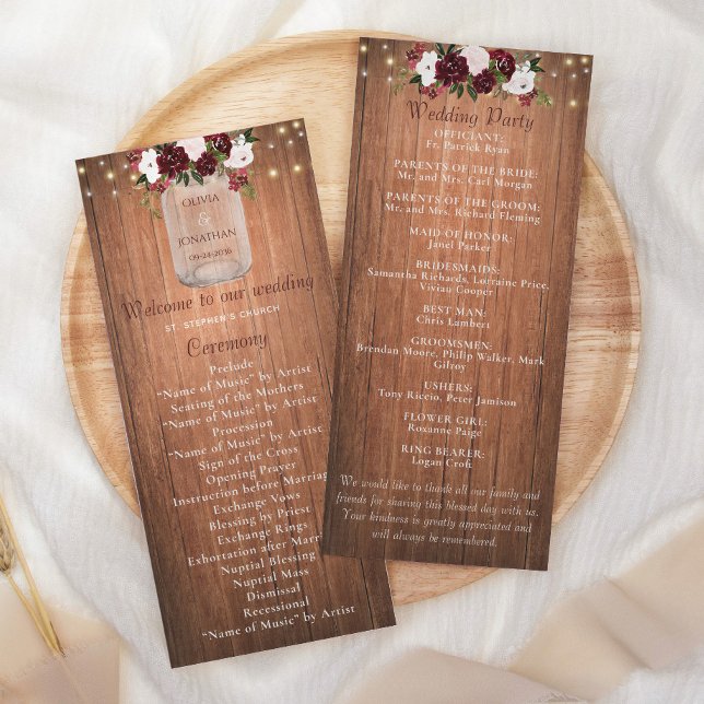 Programme Floral Rustic Bois Mason Jar Burgundy Mariage (Créateur téléchargé)