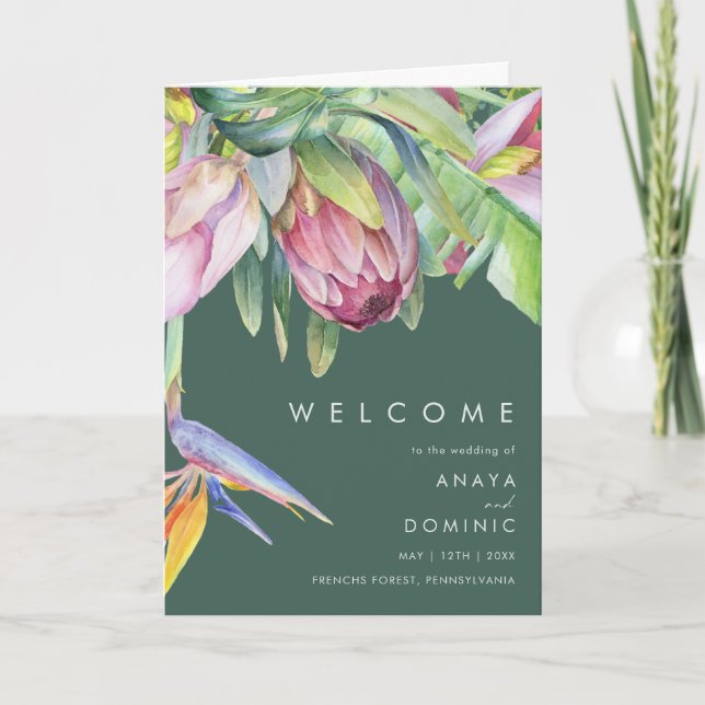Programme Floral tropical coloré | Mariage plié vert (Devant)