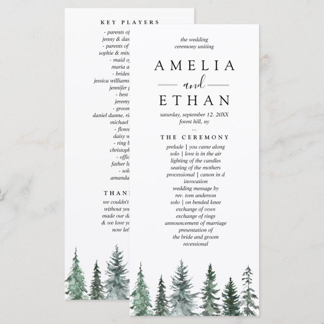 Programme Forest Wintre Watercolor Wedding (Devant / Derrière)
