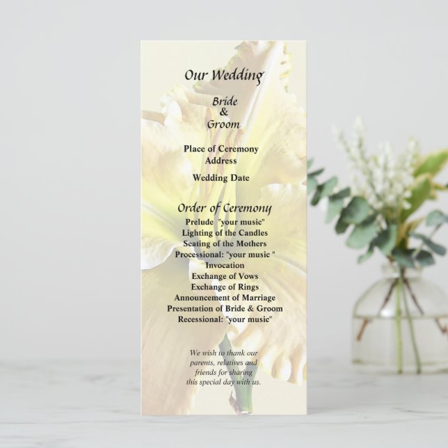 Programme Fournitures de mariage Lys jaune du jour (Debout devant)