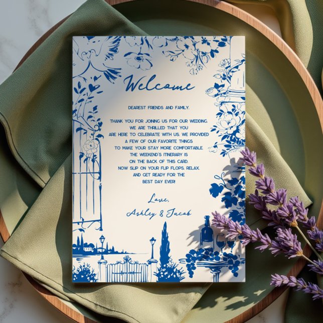 Programme French Blue Pastoral  Wedding Letter and Itinerary (Créateur téléchargé)