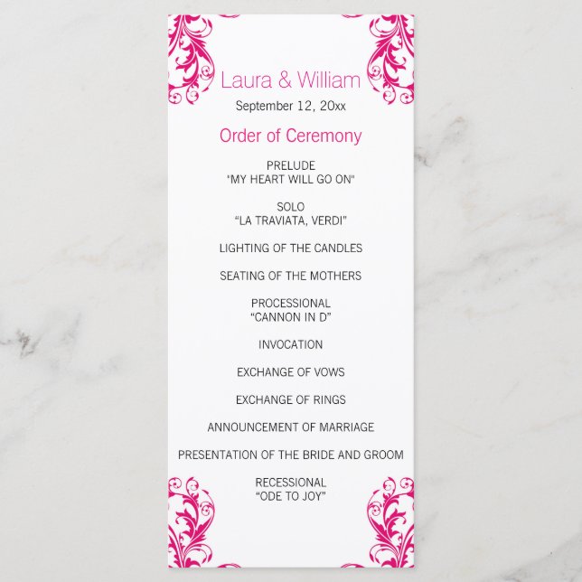 Programme Fuchsia Pink Mariage damassé (Devant)