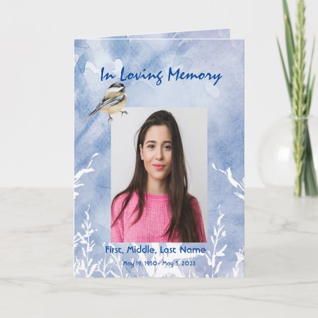 Programme funéraire Chickadee personnalisé Hiver b (Devant)