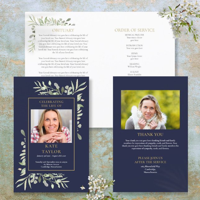 Programme Funéraire De Foliage De L'Ordre Bleu Du  (Blue Order Of Service Foliage Funeral Program)