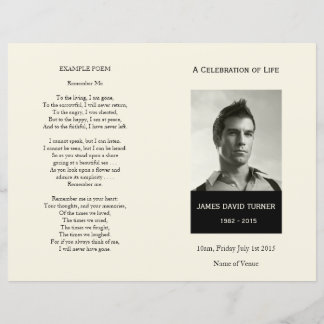 Programme funéraire de l'ordre de service des noir