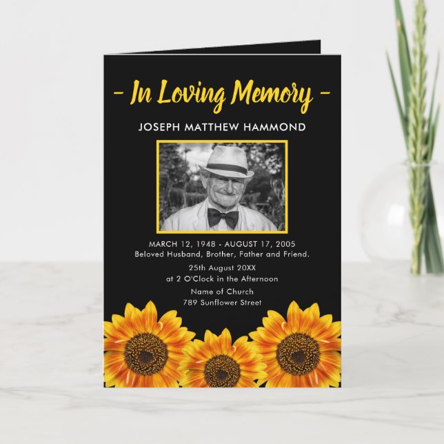 Programme funéraire de tournesol | Ordre de servic (Devant)