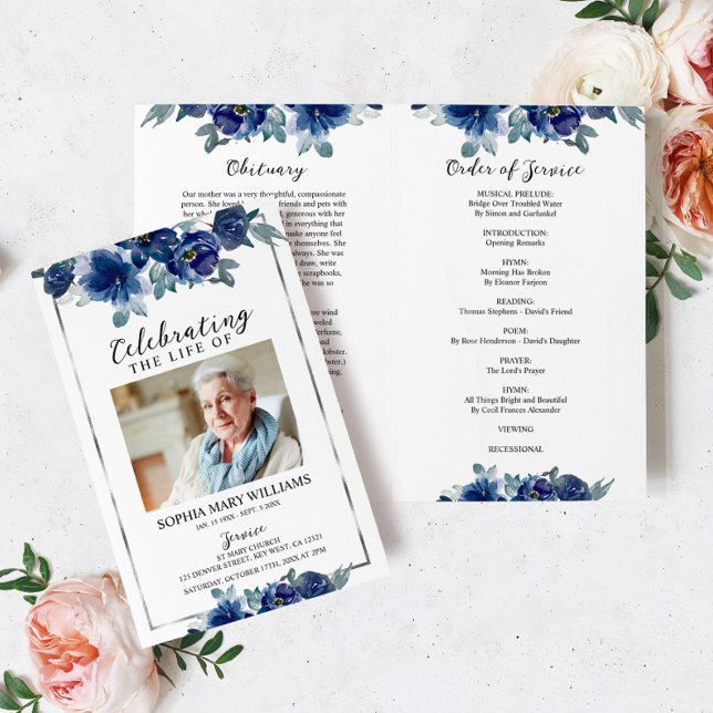 Programme funéraire floral bleu de la Marine Ordre (Créateur téléchargé)