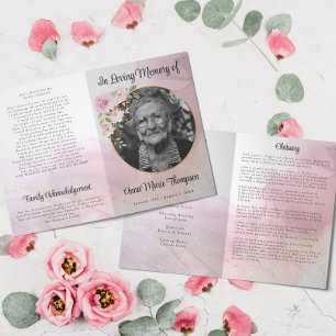 Programme funéraire floral en marbre rose et or