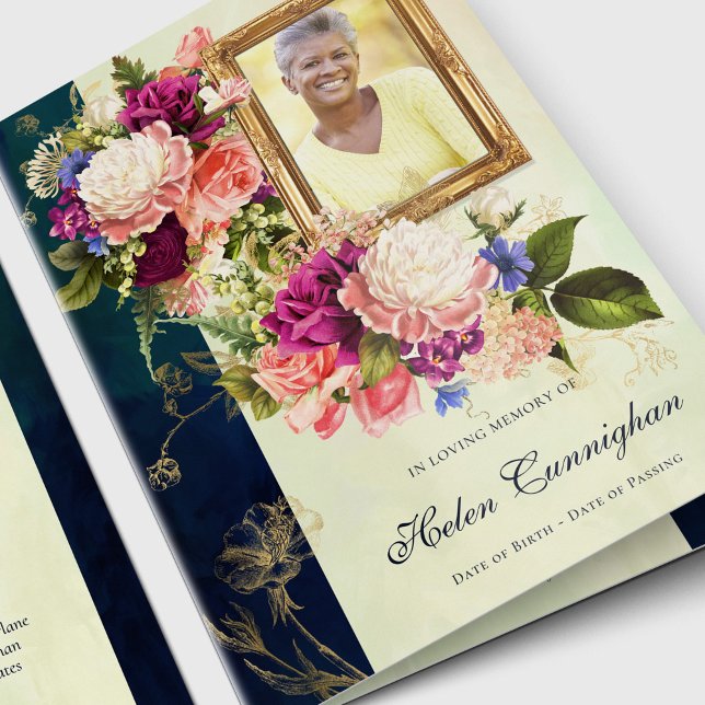 Programme funéraire Floral | Service de commande f (Vintage Flowers Funeral Program | Funeral Order of Service)