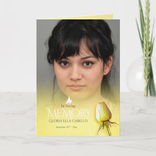 Programme funéraire ordre de service rose jaune (Devant)