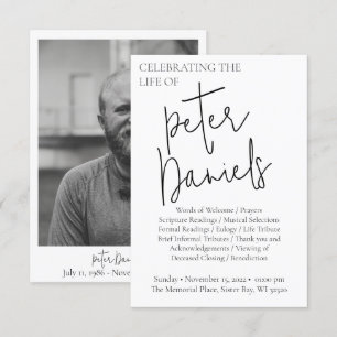 Programme funéraire personnalisé moderne en noir e