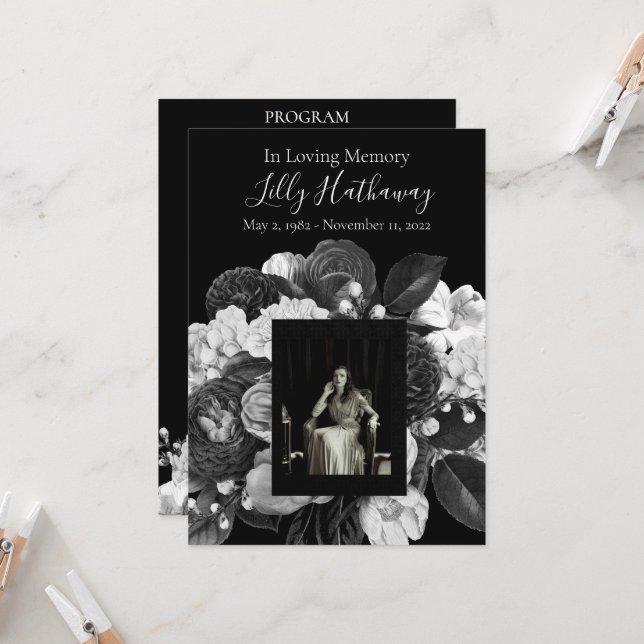 Programme funéraire photo noir et blanc (Devant/Arrière en situation)