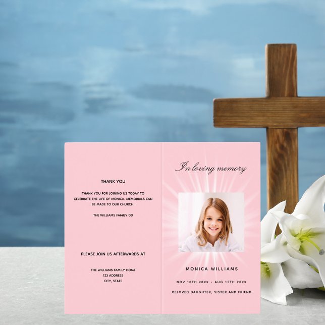 Programme funéraire pour fille en photo rose (Créateur téléchargé)