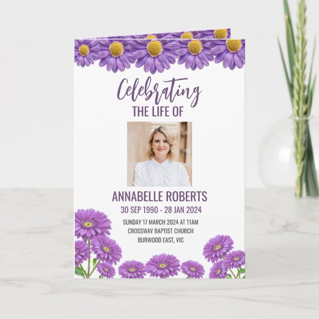 Programme Funeral Program - Purple Gerberas Design (Devant)