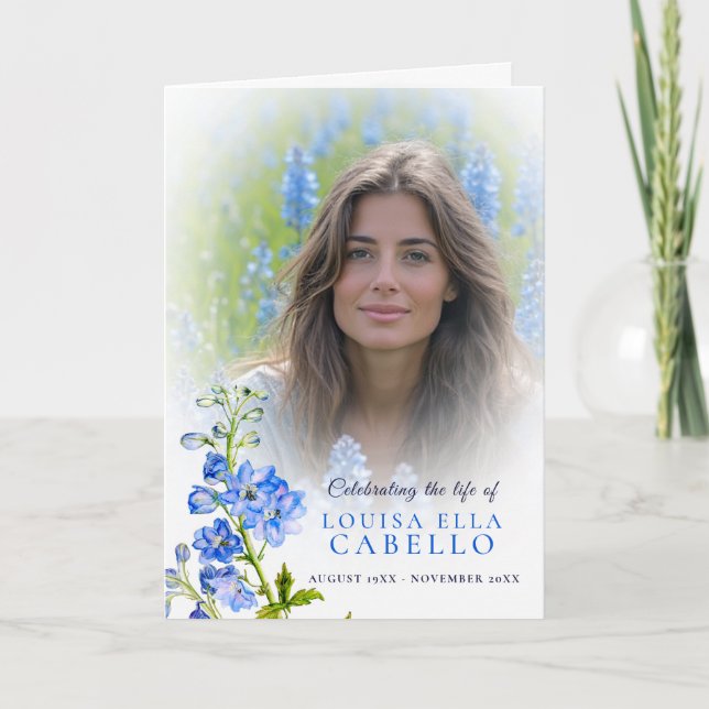 Programme Funeral service program blue delphinium photos (Devant)
