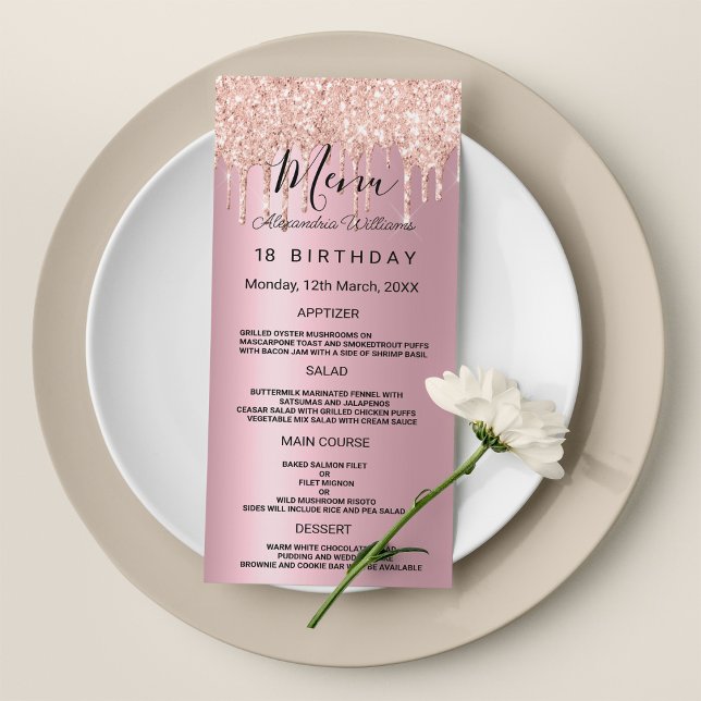 Programme Glam rose rose or gouttes de parties scintillant p (Glam pink rose gold glitter drips Birthday Program )
