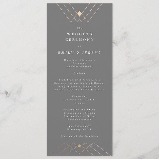 Programme Gold Diamond Gris Géométrique Mariage Gatsby (Devant)