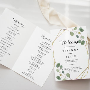 Programme Gold Géométrique Verdure Eucalyptus Mariage plié
