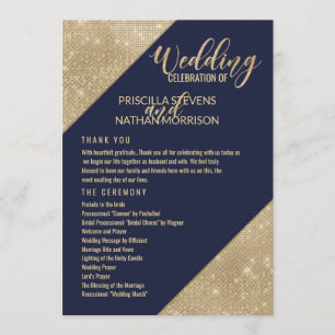 Programme Gold Navy Blue Faux Parties scintillant Sequin Wed