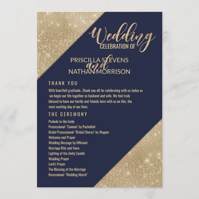 Programme Gold Navy Blue Faux Parties scintillant Sequin Wed (Devant)