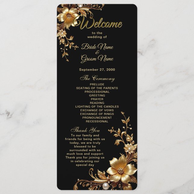 Programme Golden Floral Ornate Frame Wedding Program (Devant)