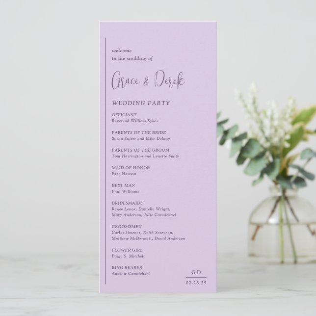 Programme Grace Lilac Mariage moderne (Debout devant)