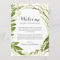 Green Wreath Mariage Hotel Welcome Cards, Rustique