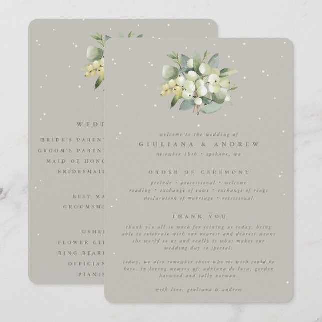 Programme Greige Snowberry+Bouquet Eucalyptus Mariage d'hive (Devant / Derrière)