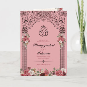 Programme Guide de cérémonie Mariage hindoue (rouge rose) pl