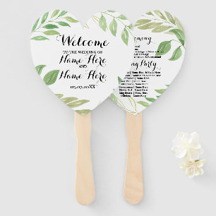 Programme Hand Fan Green  Foliage Leaves Wedding