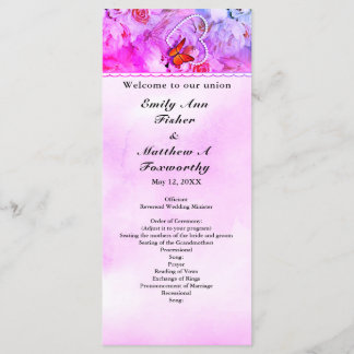 Programme Heart Pearls Pink Floral Butterfly Wedding Program