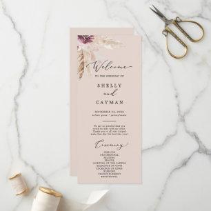 Programme Herbe Boho Pampas   Peach Wedding Program