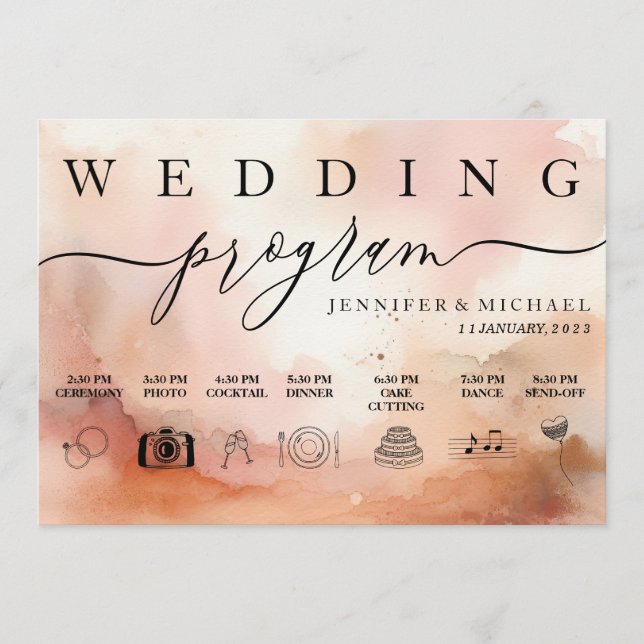 Programme Icône Mariage RoseGold Earthtone Aquarelle (Devant)