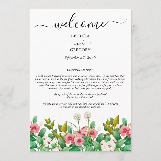 Programme Itinéraire de Mariage blanc fleur sauvage Periwink (Devant)
