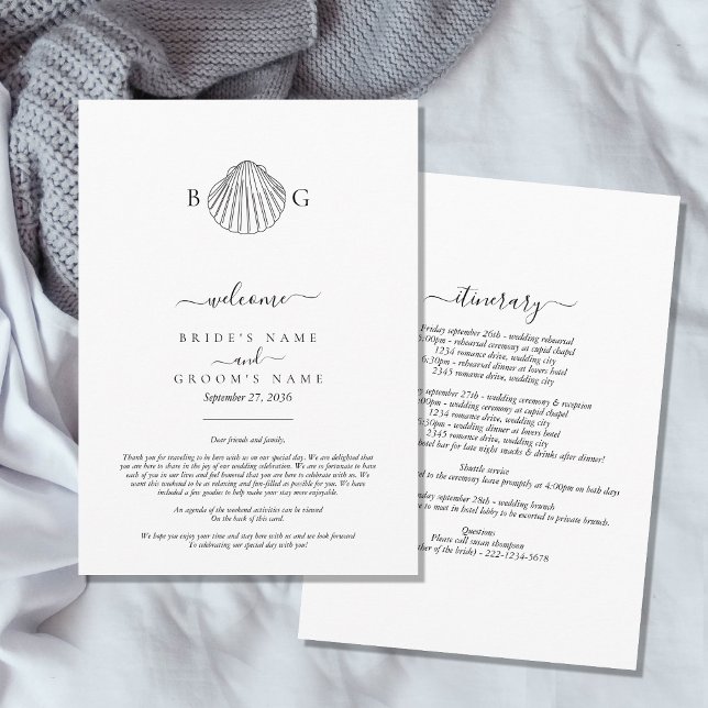 Programme Itinéraire du Mariage de monogramme Clam Seashell (Clam Seashell Monogram Wedding Itinerary Program)