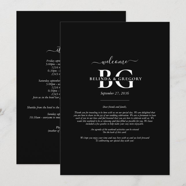 Programme Itinéraire du Mariage des initiales du monogramme  (Devant / Derrière)