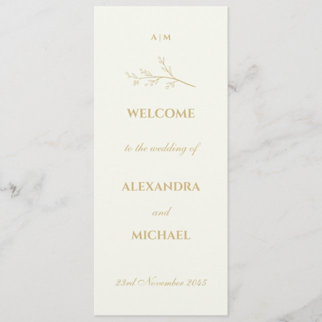 Programme Ivory Monogram Botanical Minimalist Wedding  (Devant)