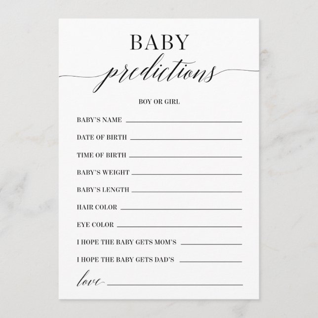 Programme Jeu Baby shower de prédictions pour bébés (Devant)