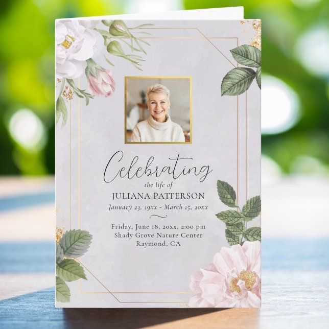 Programme Joli Rose floral photo Ordre de service funéraille (Créateur téléchargé)