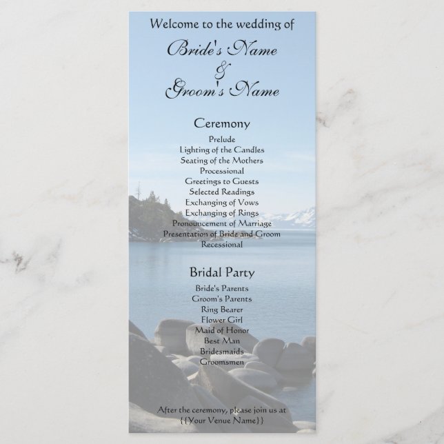 Programme Lake Tahoe Wedding Program (Devant)