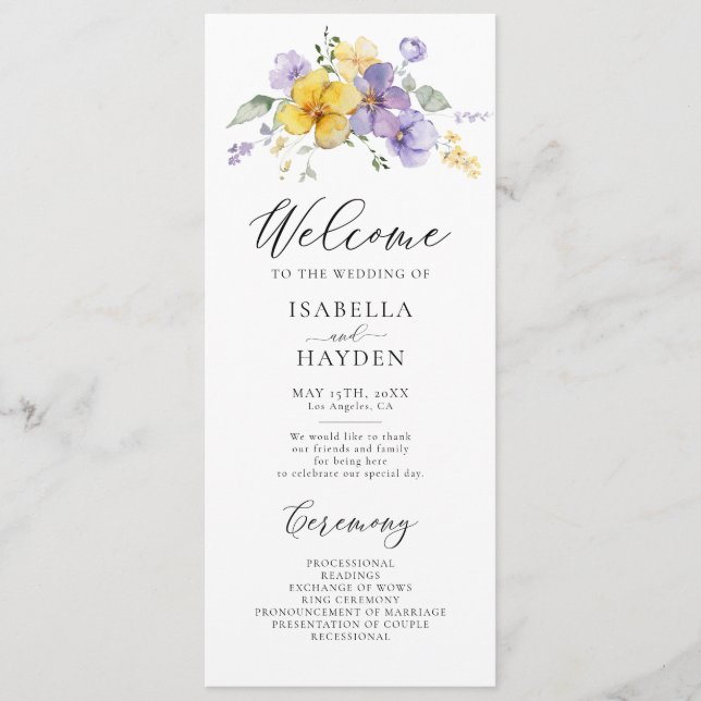 Programme Lavande jaune violet Lilac Floral Russe Mariage (Devant)