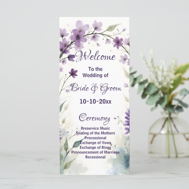 Programme Lavender Lilac Floral Wedding (Debout devant)